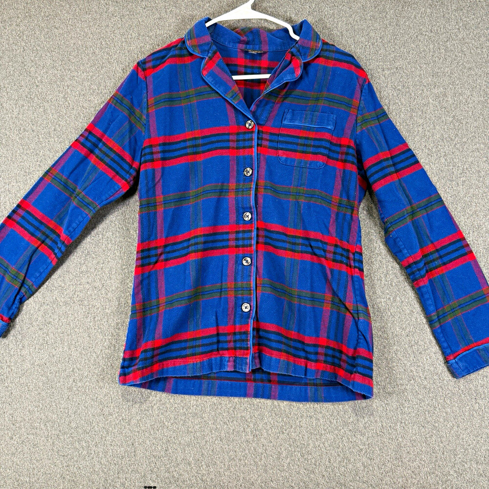 Brooks Brothers Womens Small Blue Red Plaid Flannel Pajama Top Button Front